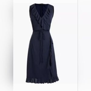 NWT J.Crew Blue Ruffle Sleeveless Wrap Dress Sz L